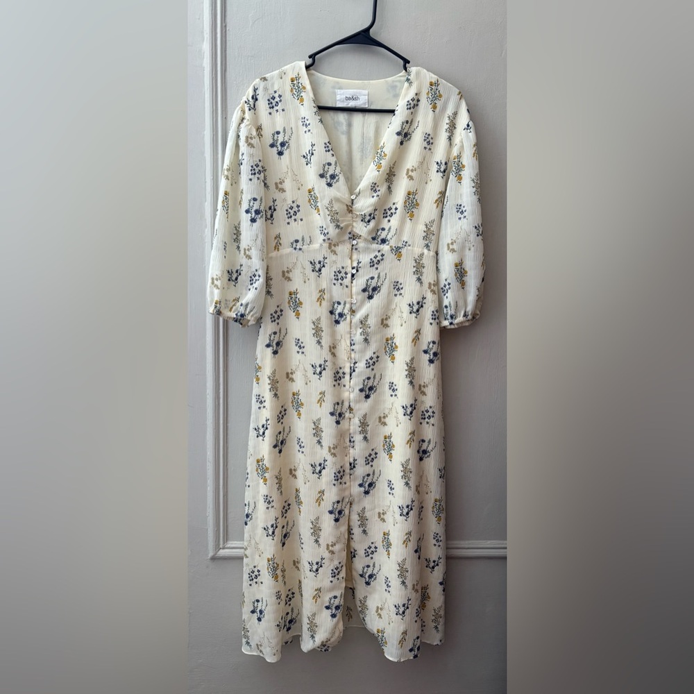 Ba&sh Floral floaty lady Button midi tea dress cream white 2 M French puff sleev - Picture 2 of 7